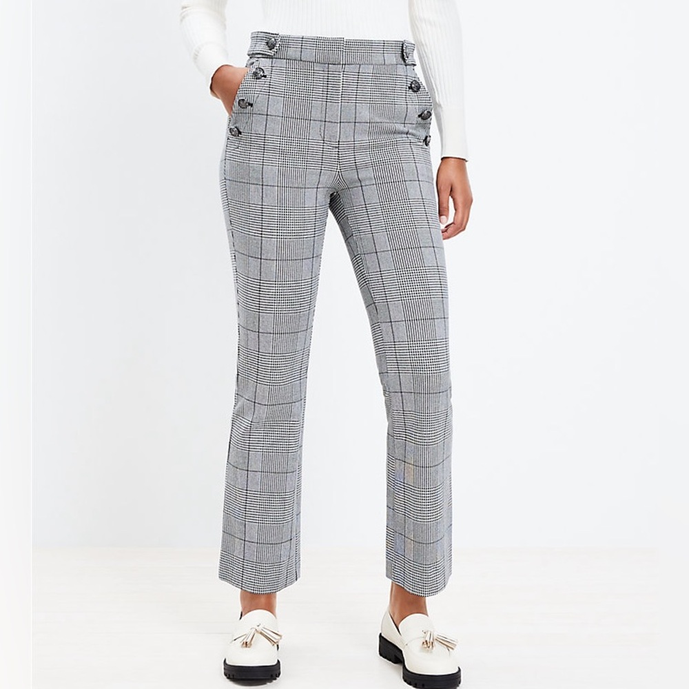 NWT Loft Petite Mariner Kick Crop Pants in Plaid Bi-Stretch - size 6P